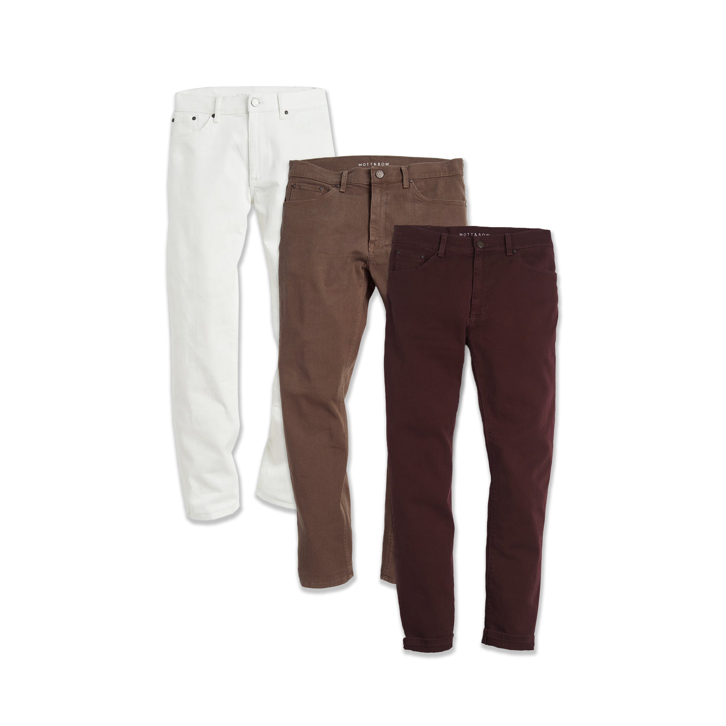 Men wearing Clay/Burgundy/Bone Slim Mercer Jeans 3-Pack jeans