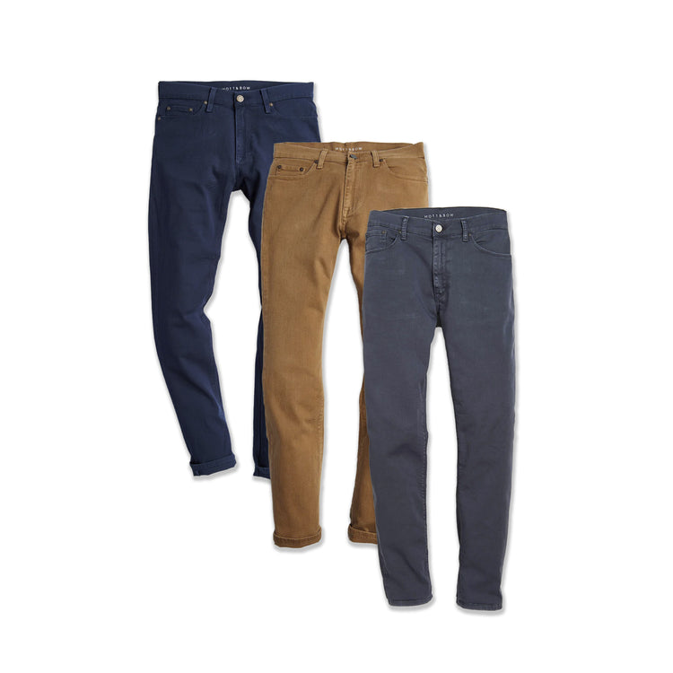 Men wearing Khaki/Blue/Slate Slim Mercer Jeans 3-Pack