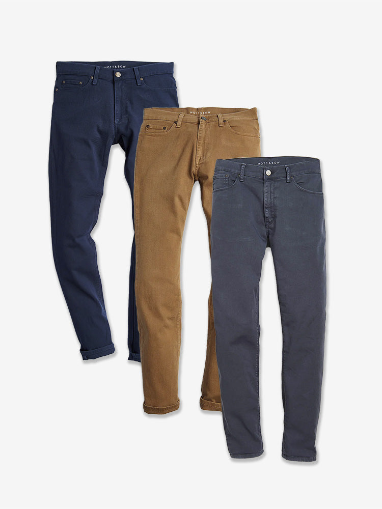 Men wearing Khaki/Blue/Slate Slim Mercer Jeans 3-Pack