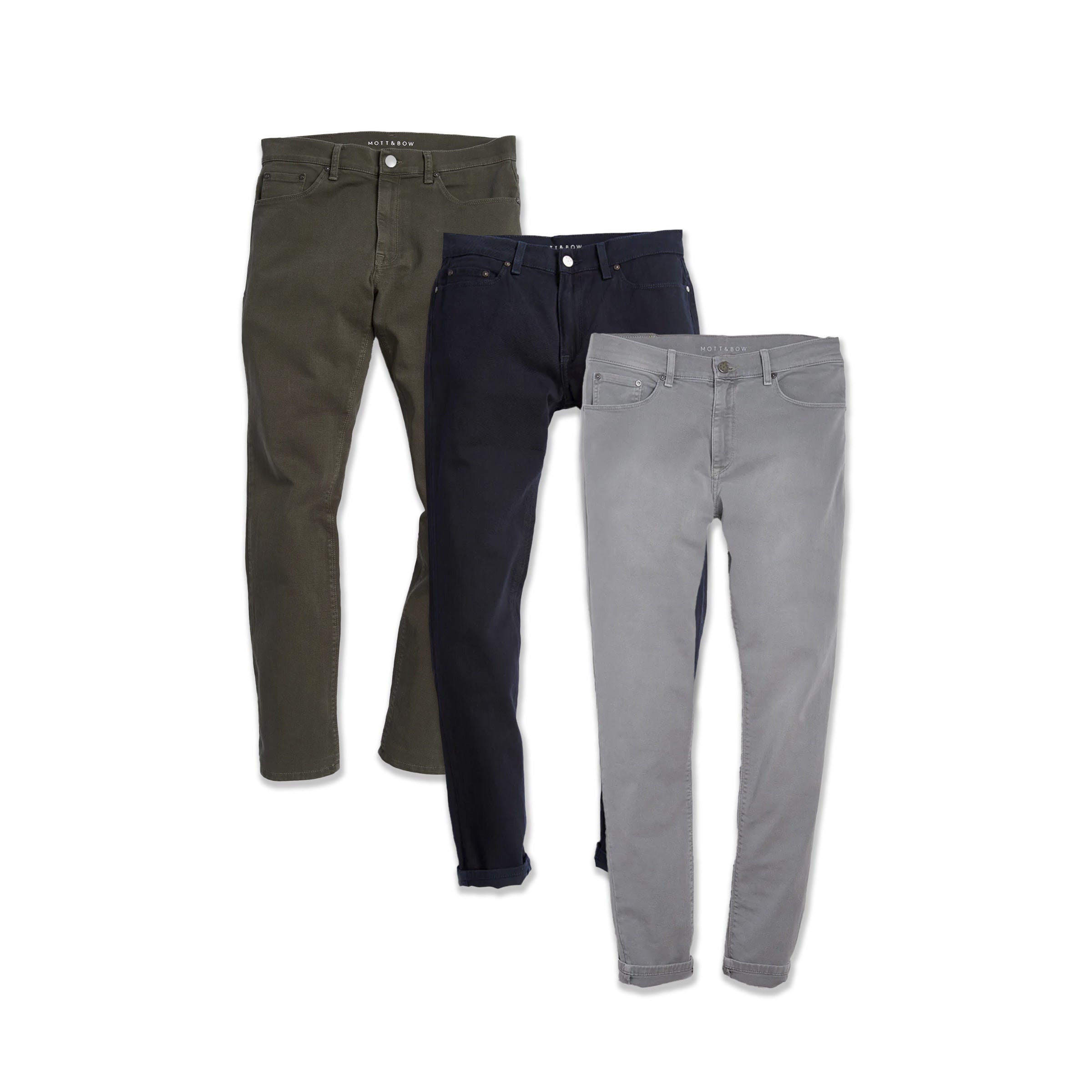 Men wearing Light Gray/Navy/Military Green Straight Mercer Jeans 3-Pack jeans