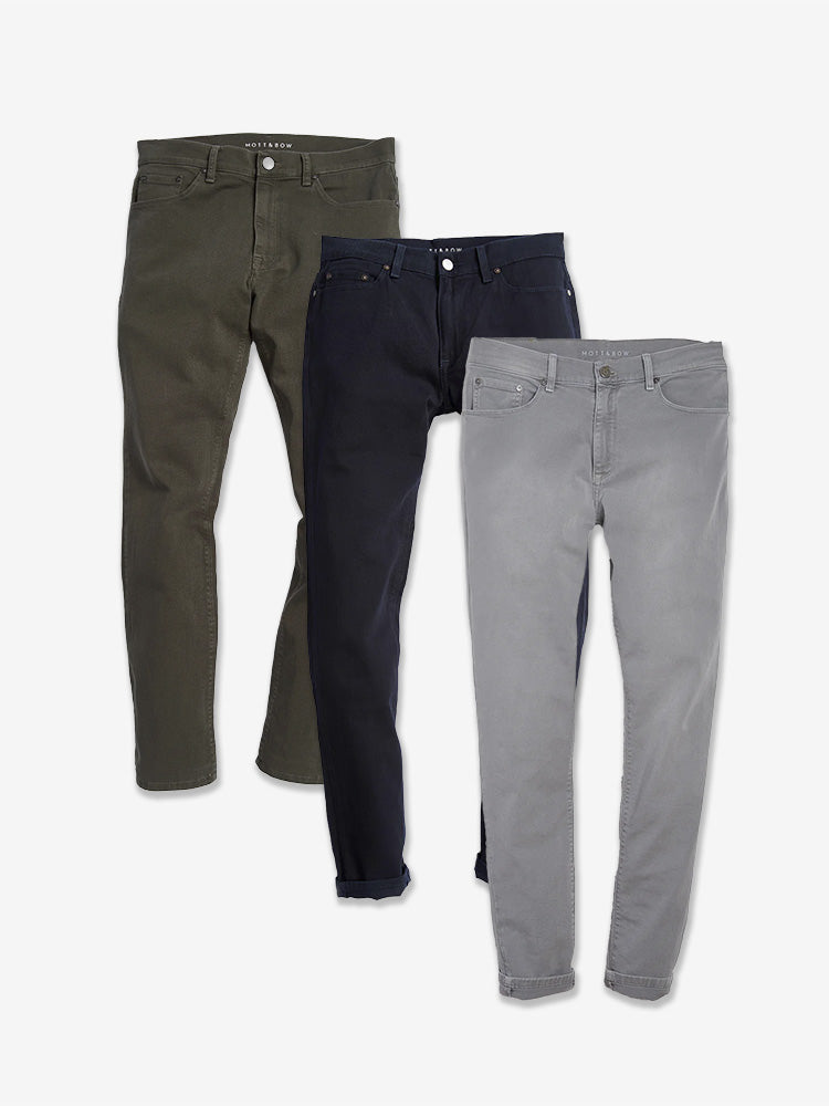 Men wearing Light Gray/Navy/Military Green Straight Mercer Jeans 3-Pack