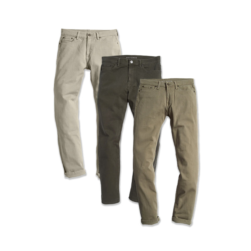 Men wearing Light Khaki/Military Green/Olive Slim Mercer Jeans 3-Pack jeans