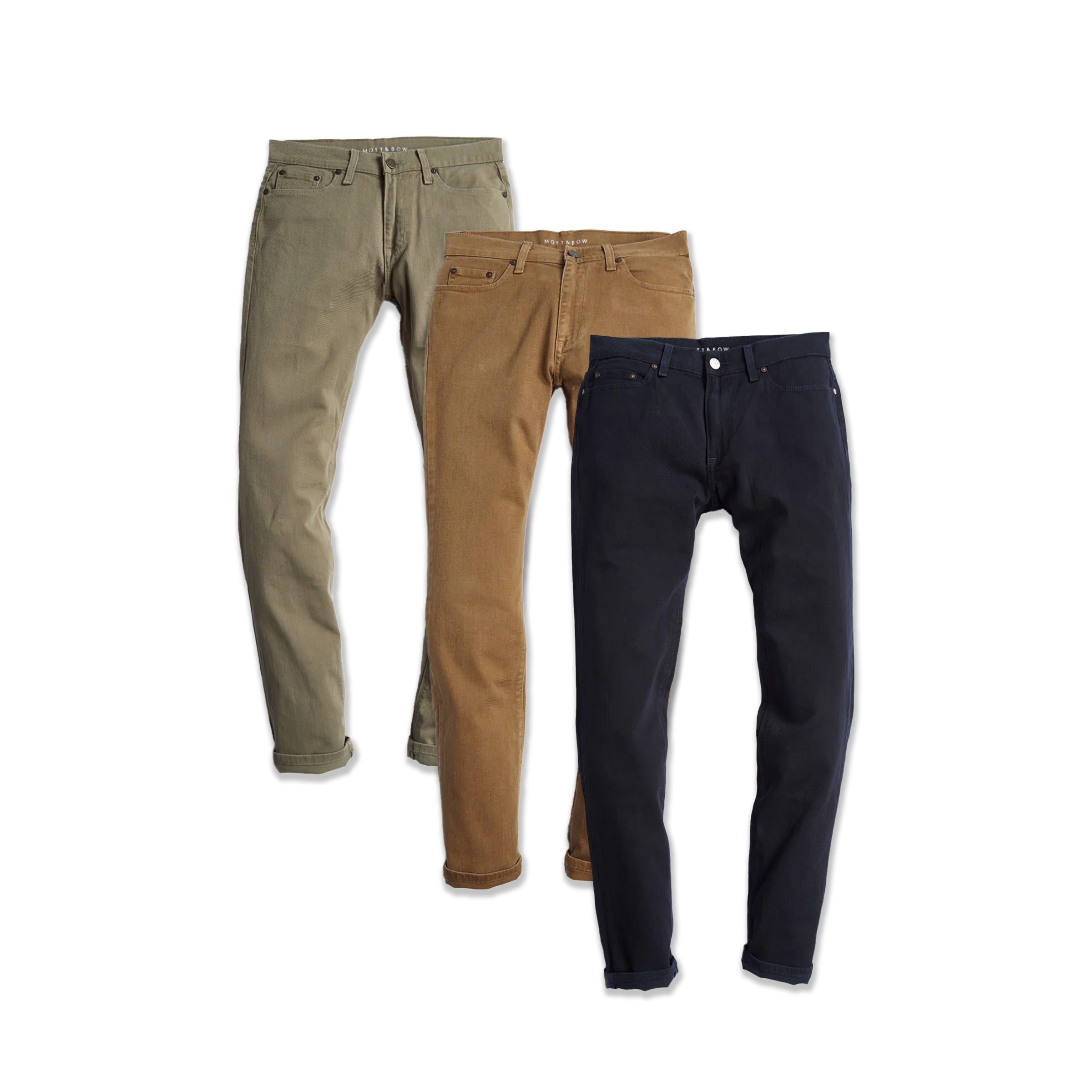 Men wearing Olive/Khaki/Navy Straight Mercer Jeans 3-Pack jeans