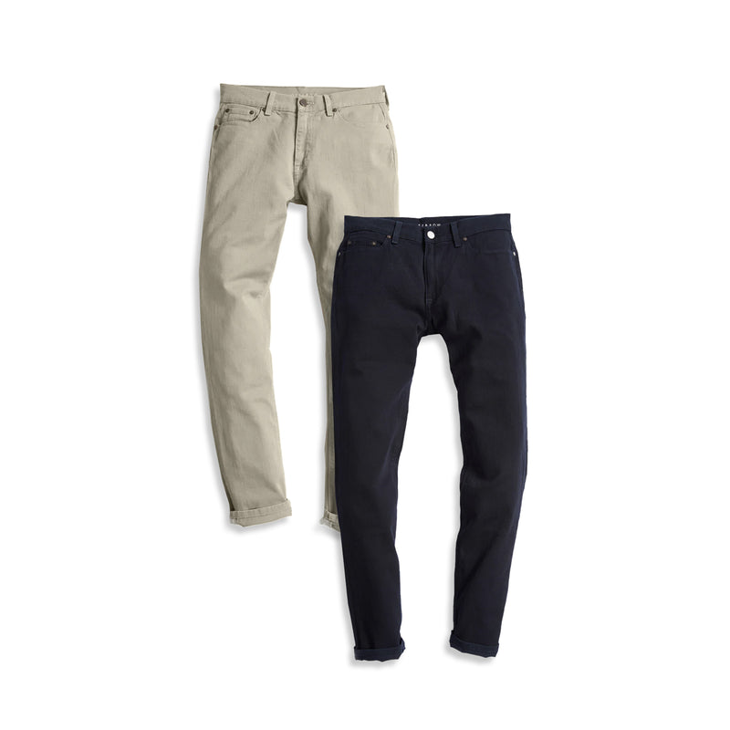 Men wearing Navy/Light Khaki Slim Mercer Jeans 2-Pack jeans