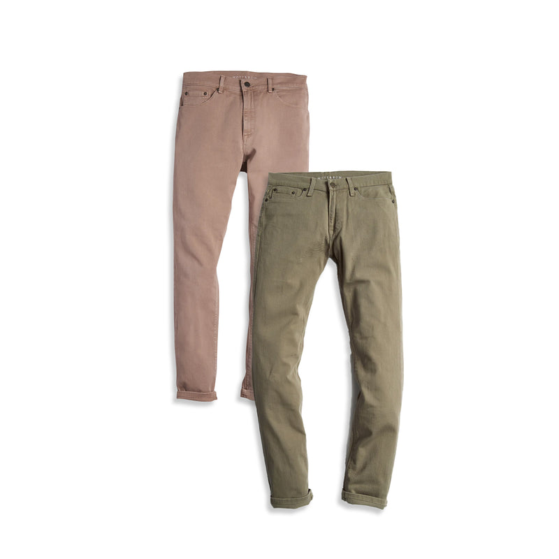 Men wearing Olive/Apricot Slim Mercer Jeans 2-Pack jeans