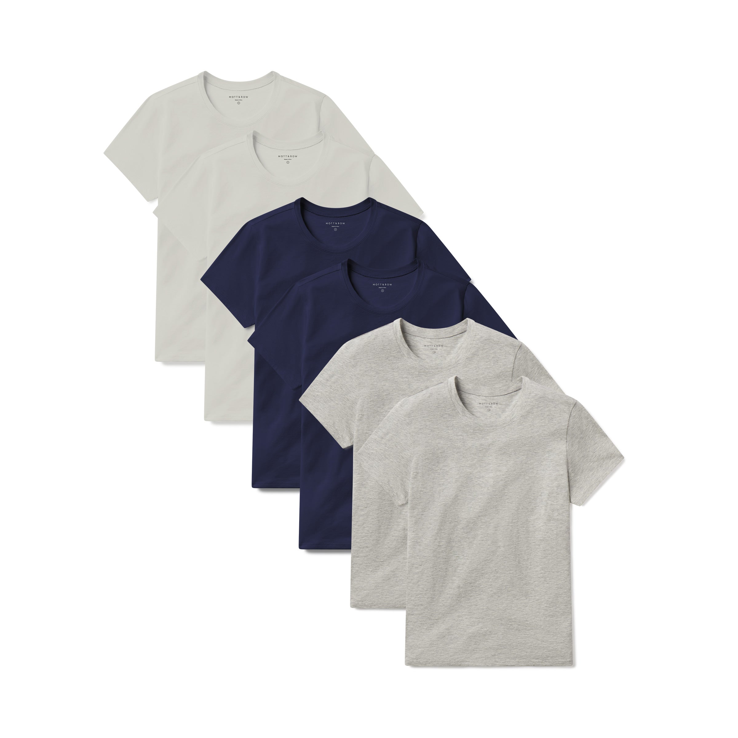 Women wearing Vintage White/Navy/Heather Gray Fitted Crew Marcy 6-Pack tees