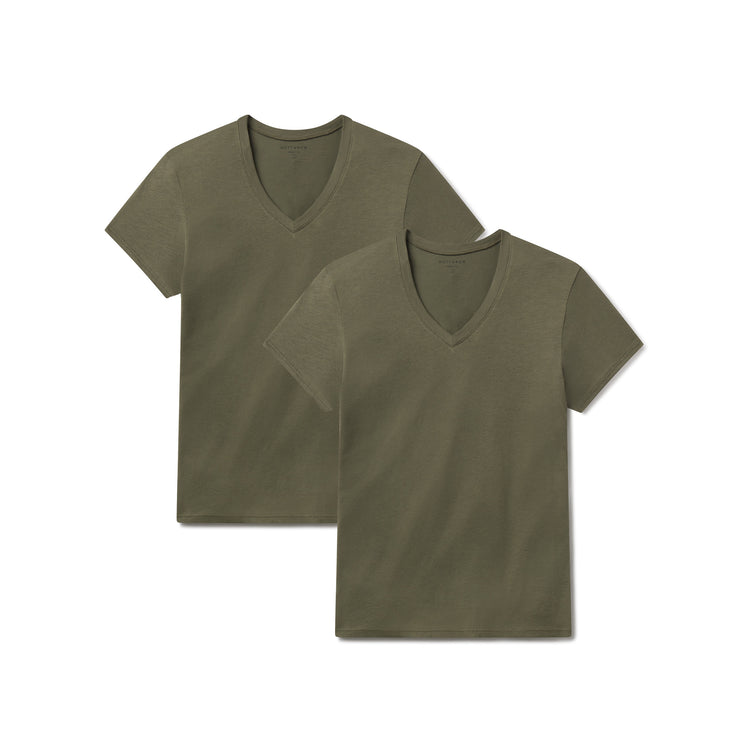 Women wearing Military Green Relaxed V-Neck Marcy Tee 2-Pack