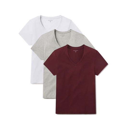 Fitted V-Neck Marcy 3-Pack White/Crimson/Heather Gray bdl3_women_vneck_tee tees