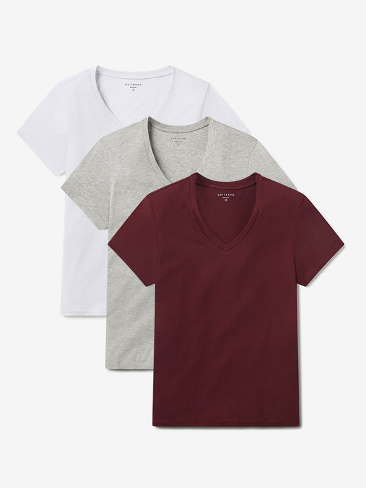 Fitted V-Neck Marcy 3-Pack White/Crimson/Heather Gray bdl3_women_vneck_tee tees