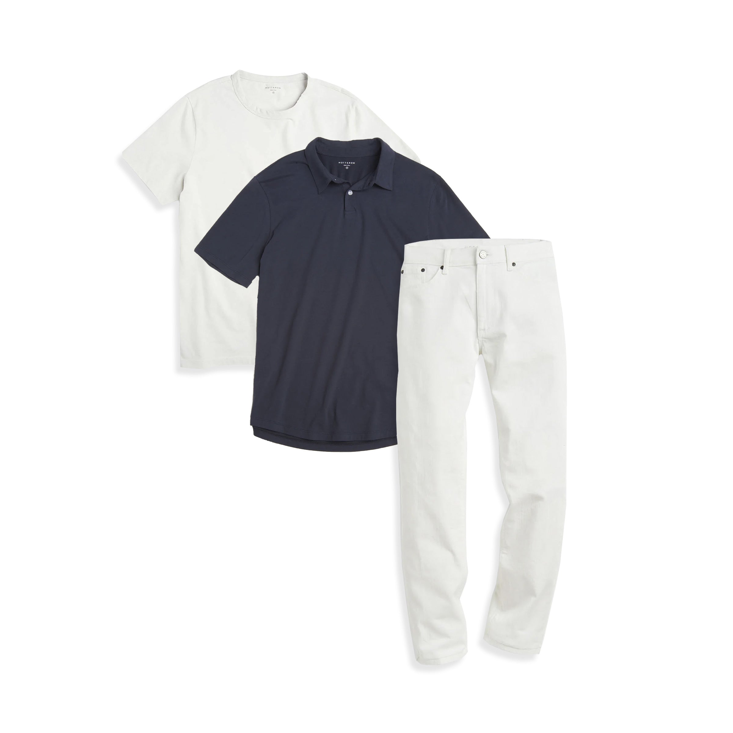 Men wearing Default Title Bundle 06: 1 Polo + 1 Driggs Tee + 1 pair of Jeans