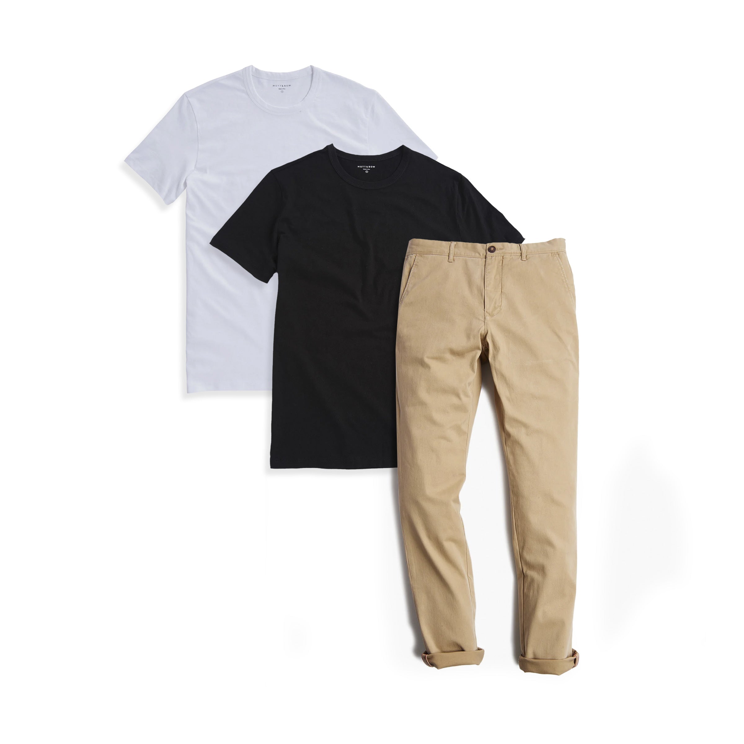 Men wearing Default Title Bundle 04: 1 pair of Chinos + 2 Driggs Tees