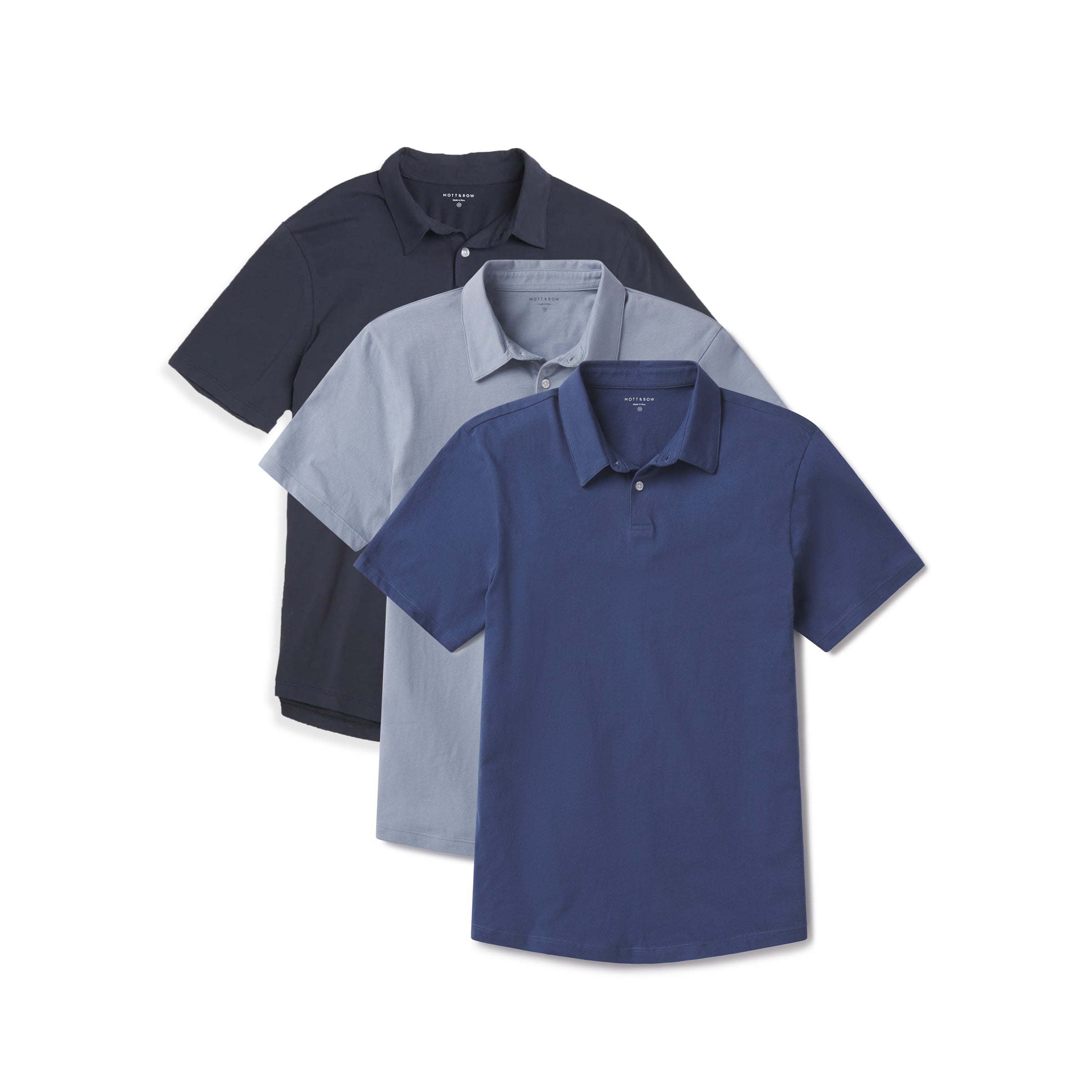 Men wearing Baltic Blue/California Blue/Navy Jersey Sueded Polo 3-Pack tees