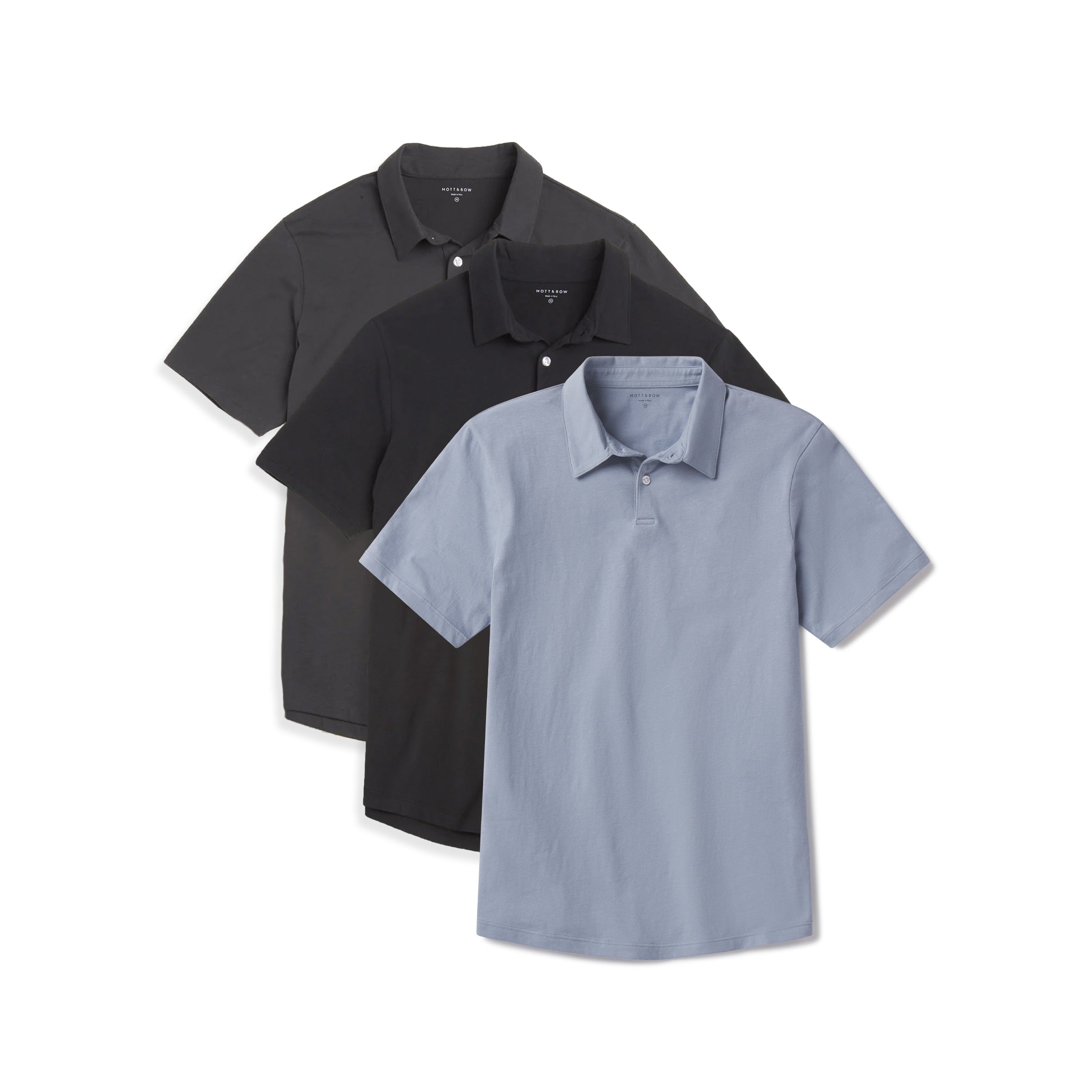 Men wearing Black/Dark Gray/California Blue Jersey Sueded Polo 3-Pack tees