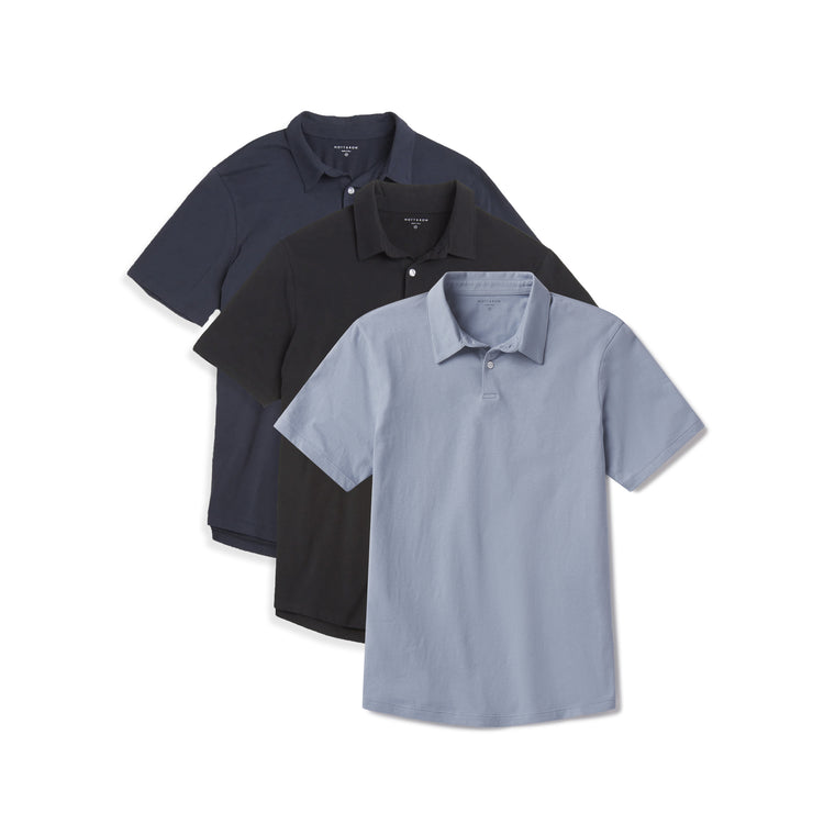 Men wearing California Blue/Black/Navy Jersey Sueded Polo 3-Pack