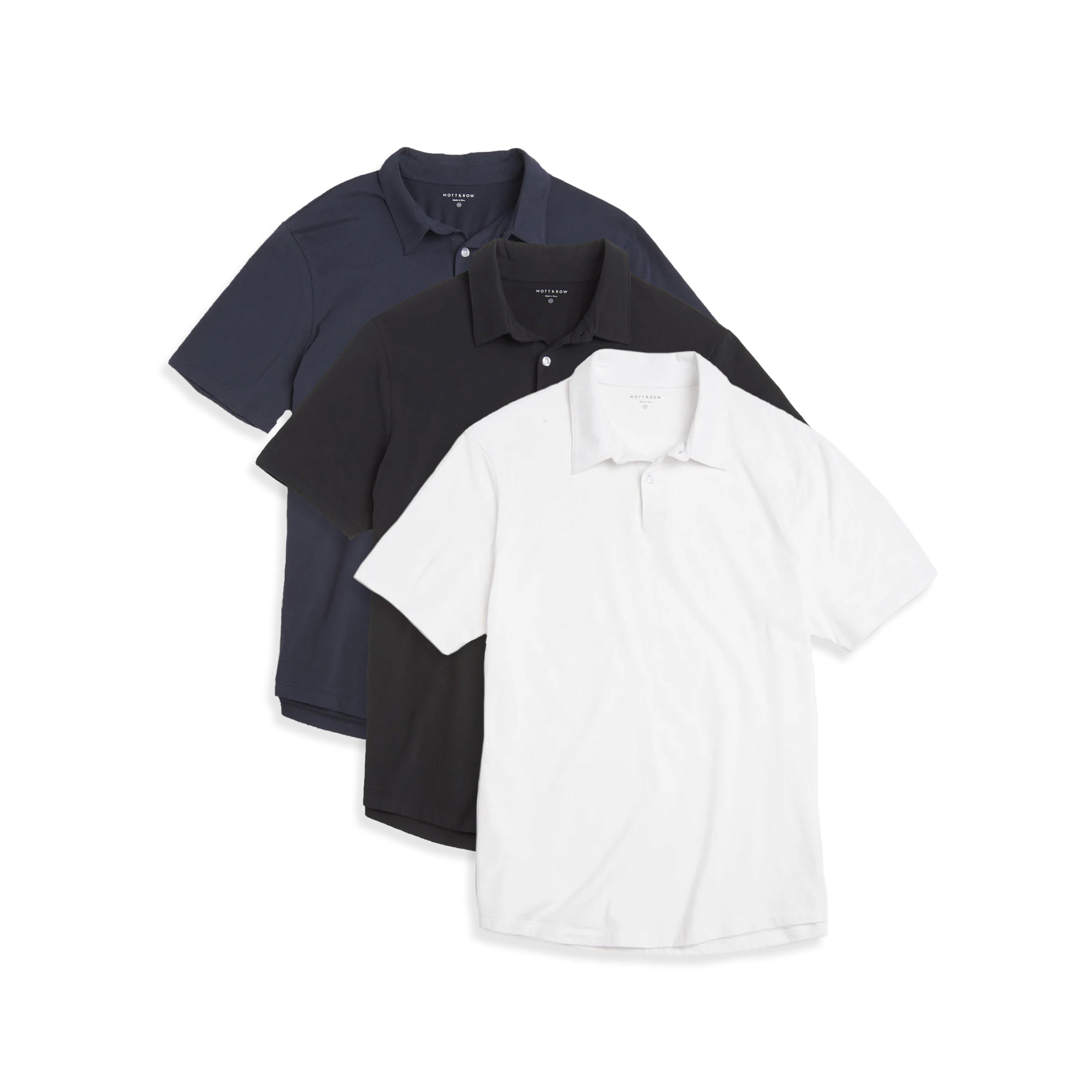 Men wearing White/Black/Navy Jersey Sueded Polo 3-Pack tees