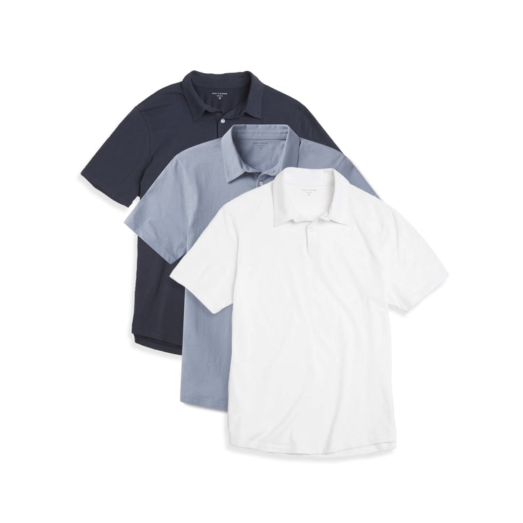 Men wearing White/California Blue/Navy Jersey Sueded Polo 3-Pack