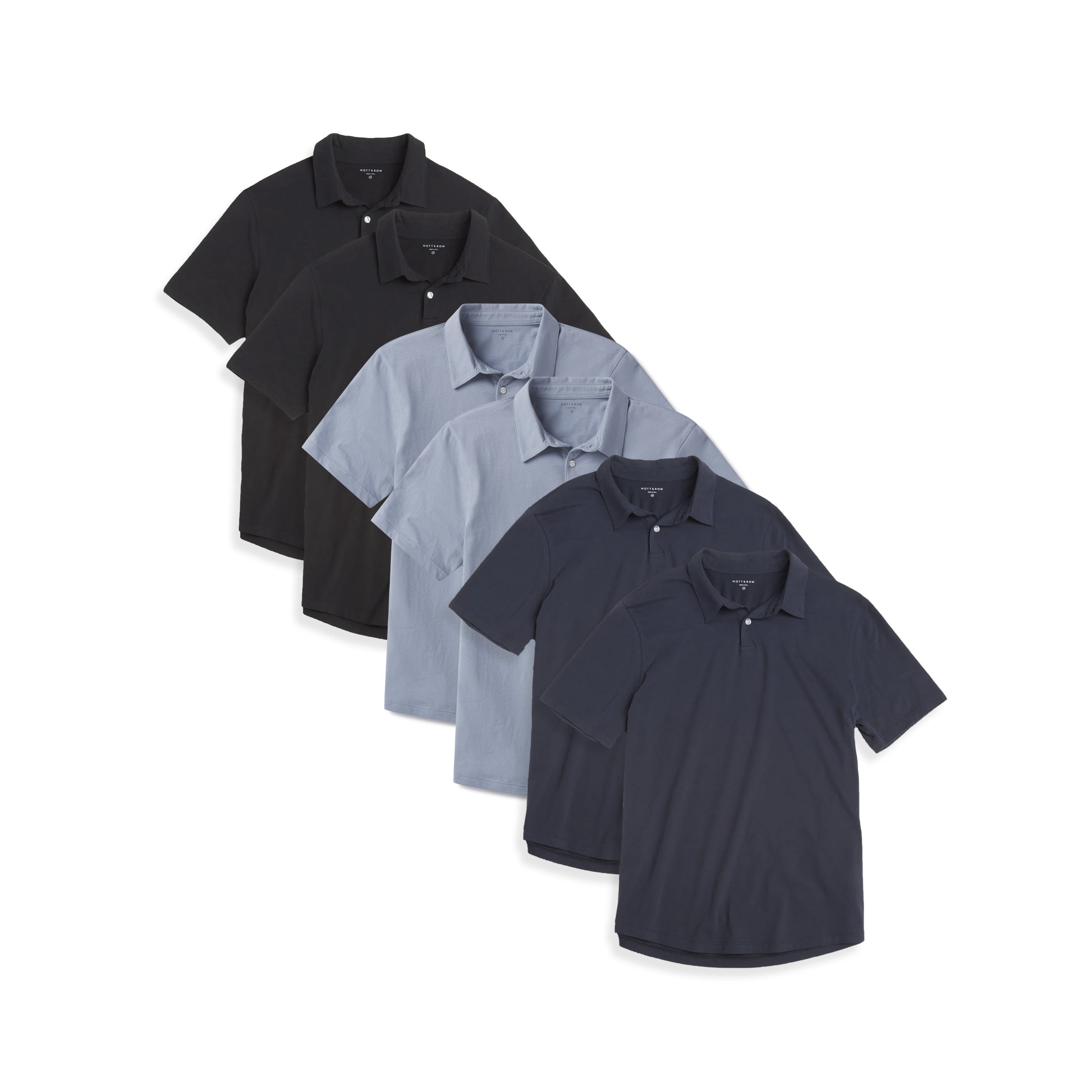 Men wearing California Blue/Black/Navy Jersey Sueded Polo 6-Pack tees