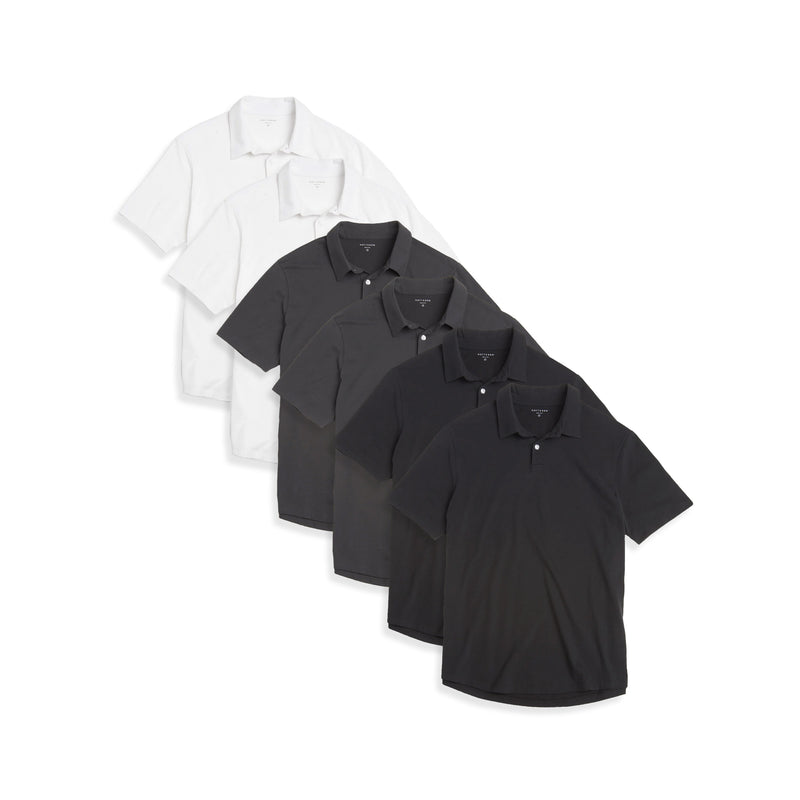 Men wearing White/Black/Dark Gray Jersey Sueded Polo 6-Pack tees