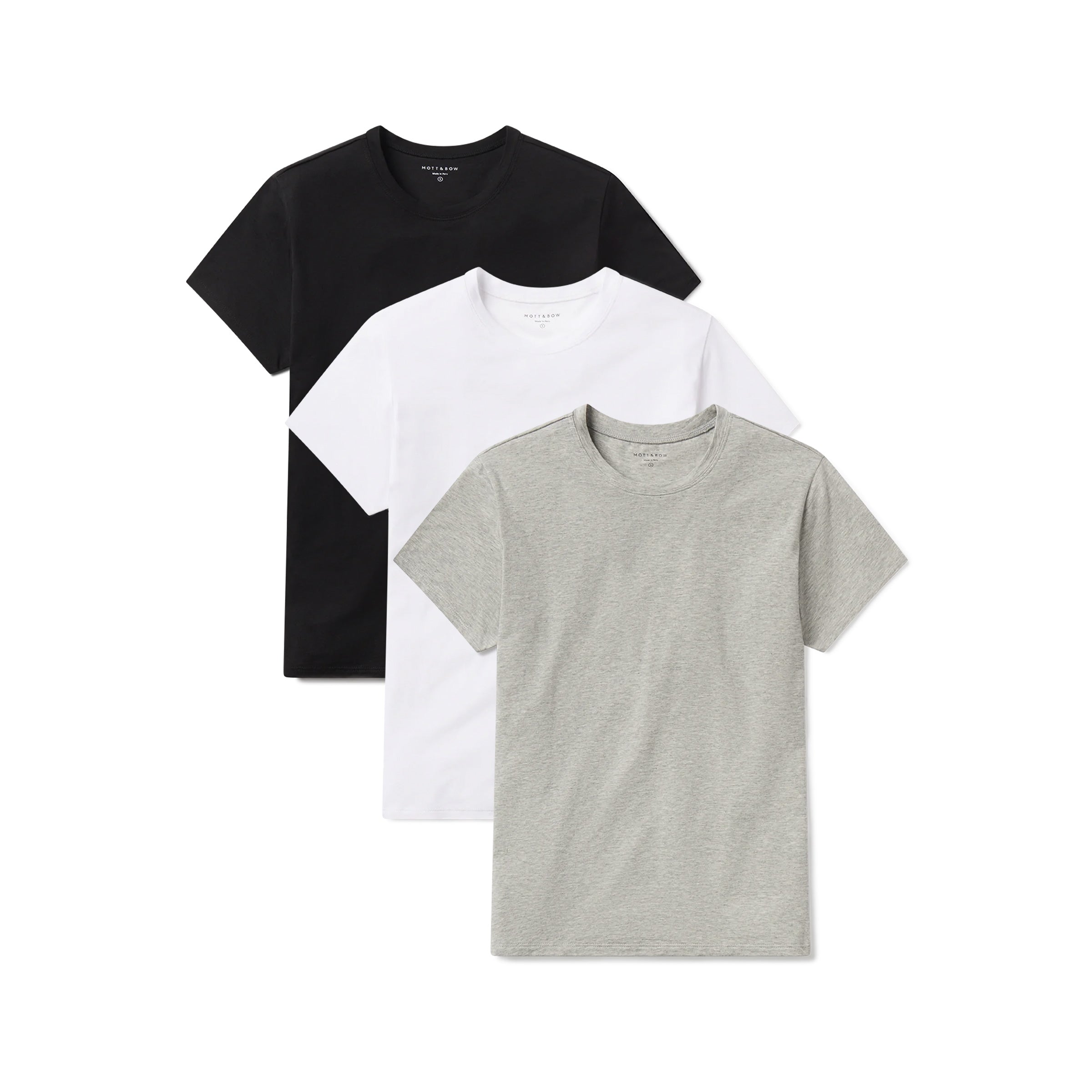 Women wearing White/Black/Heather Gray Relaxed Crew Marcy Tee 3-Pack tees