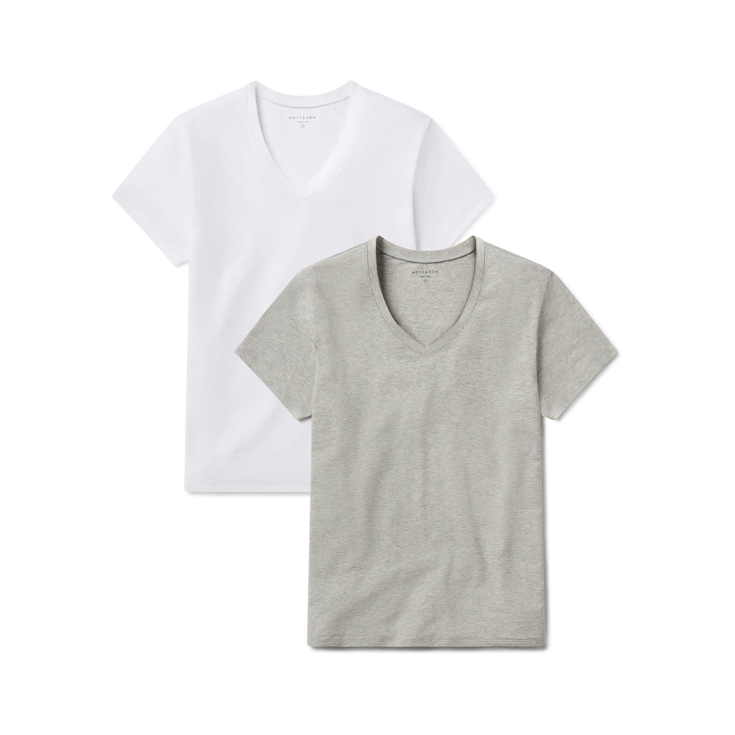 Women wearing Heather Gray/White Relaxed V-Neck Marcy Tee 2-Pack tees