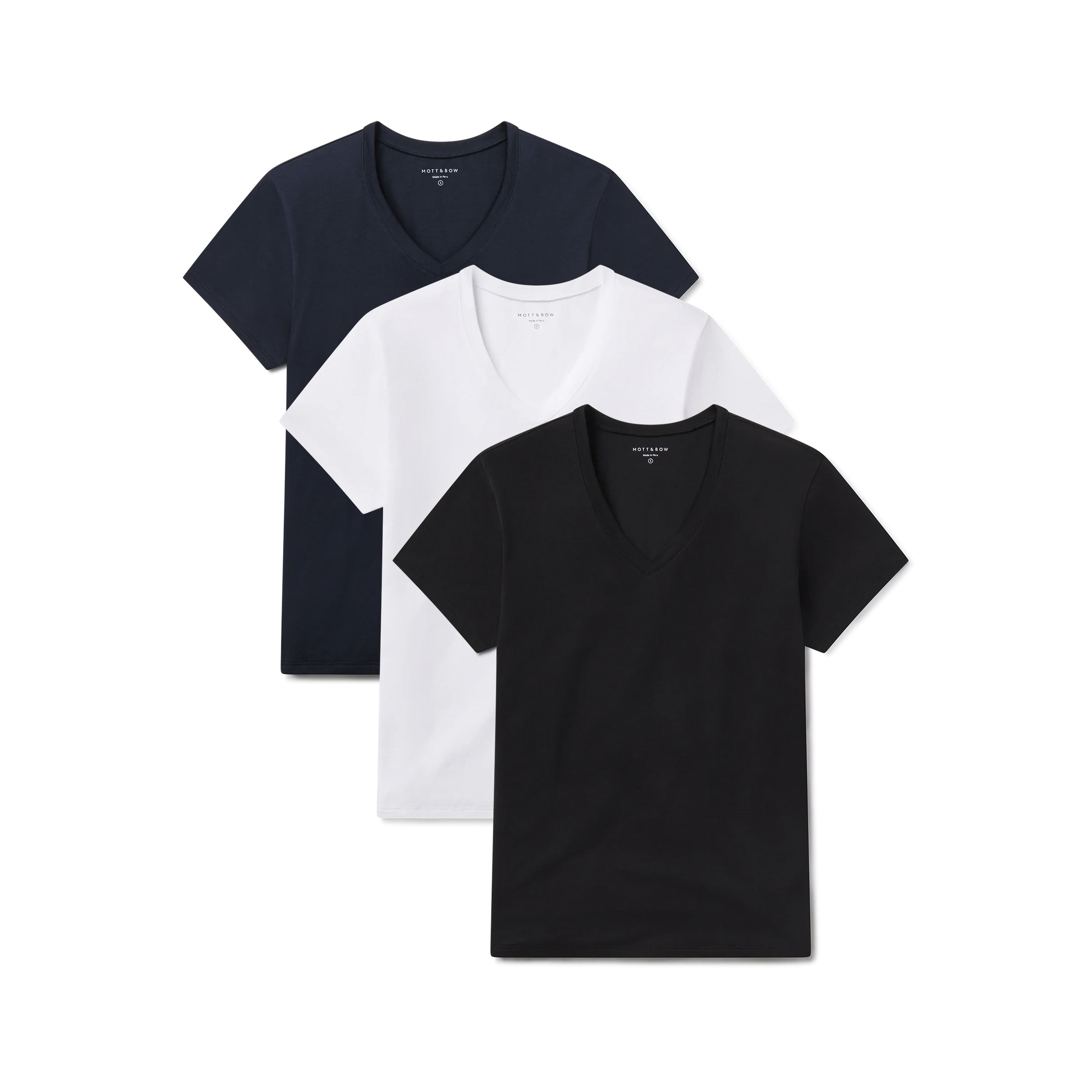 Women wearing White/Black/Navy Relaxed V-Neck Marcy Tee 3-Pack tees