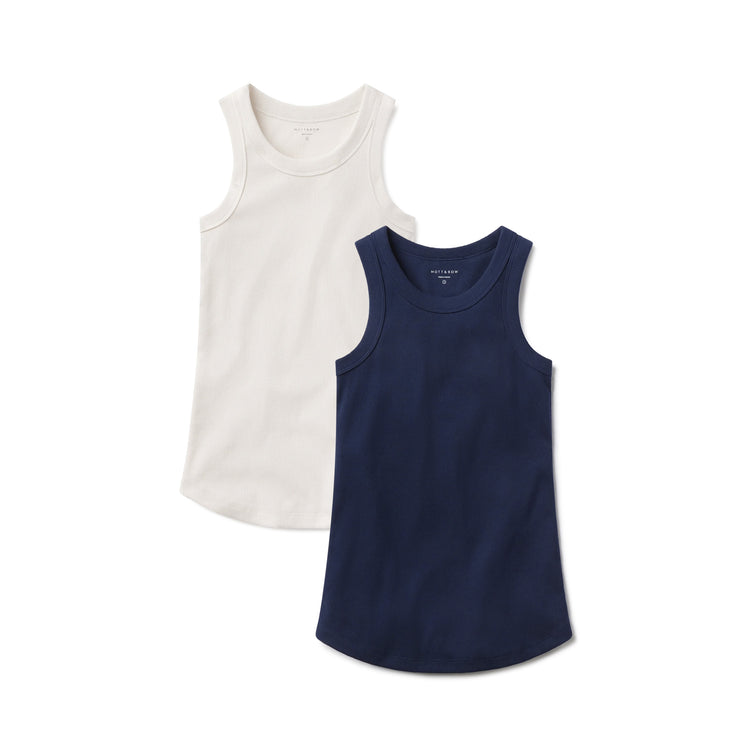 Women wearing Navy/Pearl White Rib Tank Tee 2-Pack