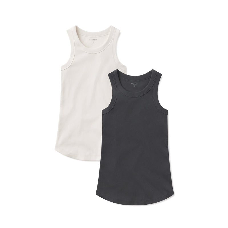 Women wearing Pearl White/Dark Gray Rib Tank Tee 2-Pack tees