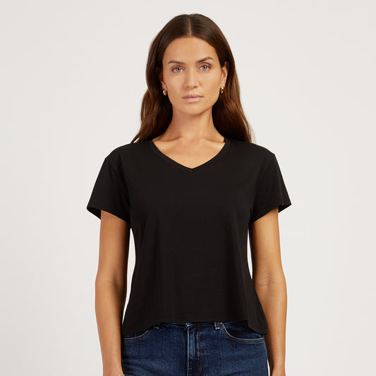 Everyday Cotton Relaxed V-Neck Tee Black V-Neck tees