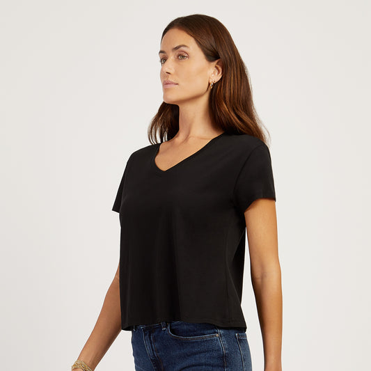 Everyday Cotton Relaxed V-Neck Tee Black V-Neck tees