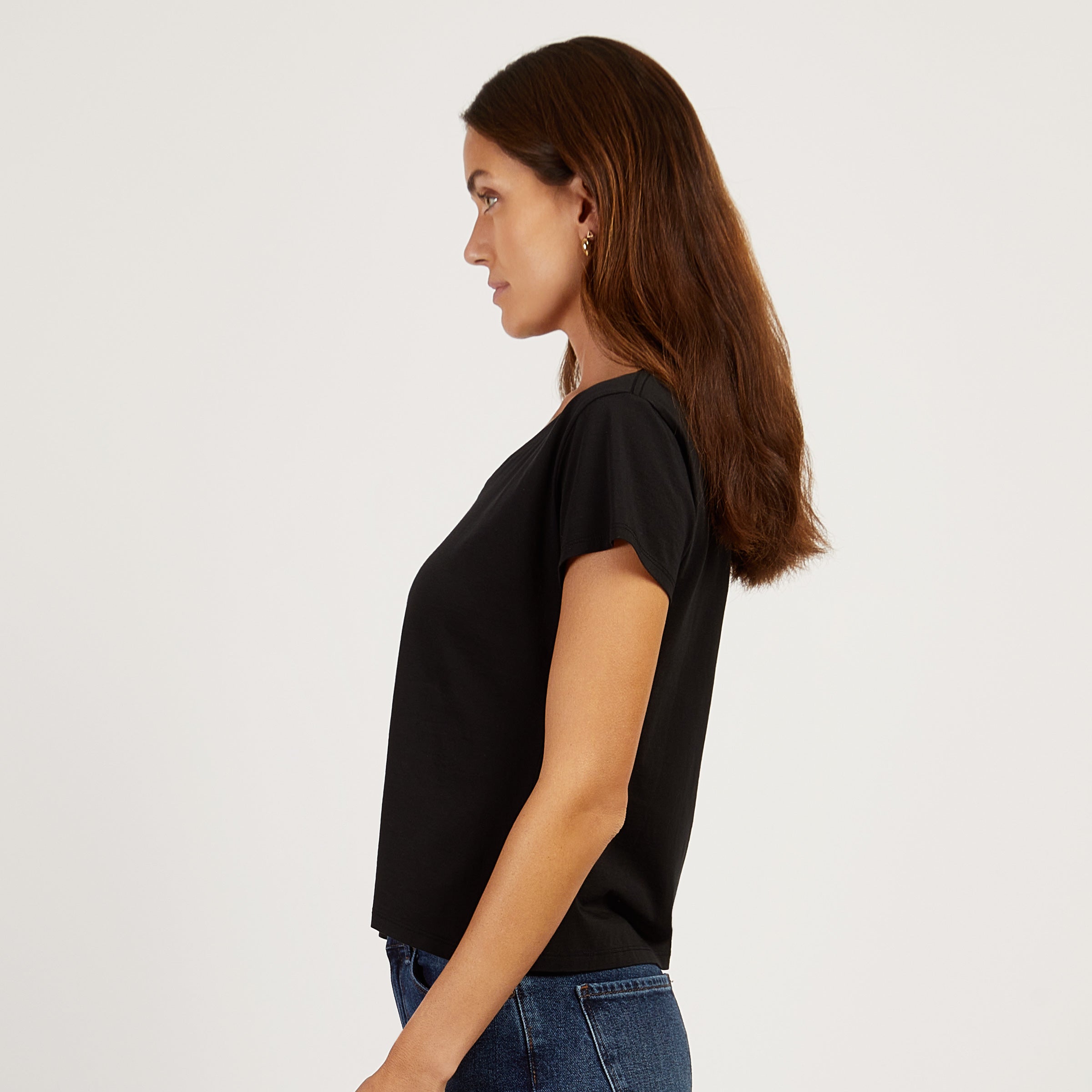 Women wearing Negro Cotton Relaxed V-Neck Tee