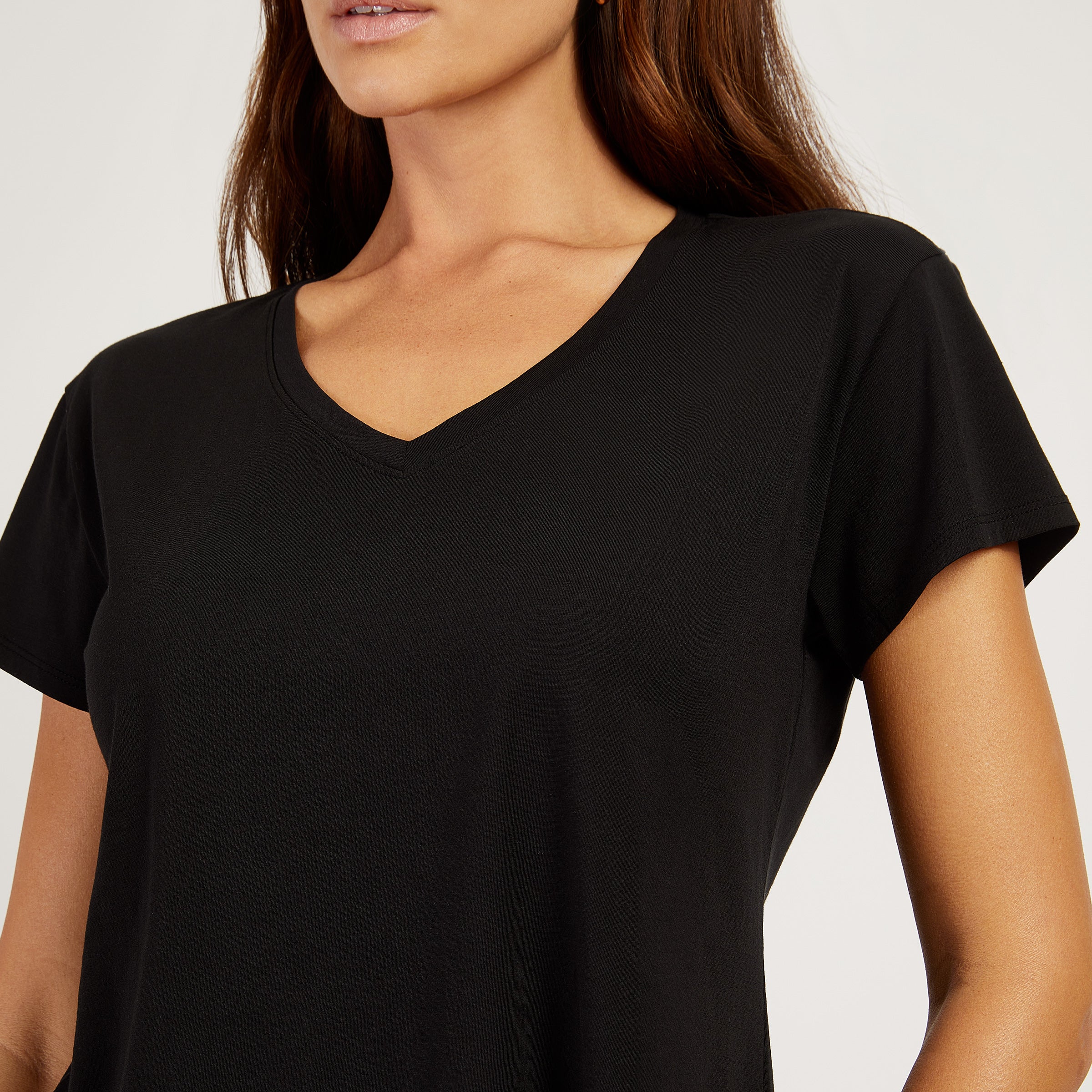Women wearing Negro Cotton Relaxed V-Neck Tee