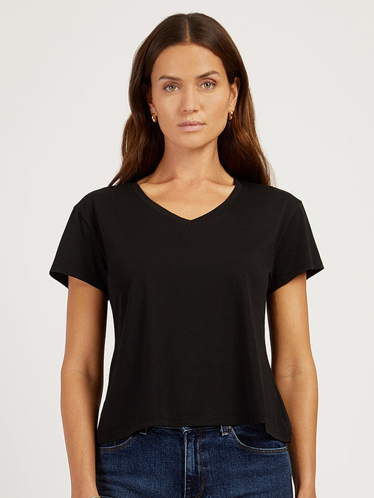 Everyday Cotton Relaxed V-Neck Tee Black V-Neck tees