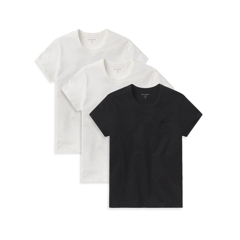 Women wearing Bone/Bone/Black Classic Crew Slub 3-Pack tees