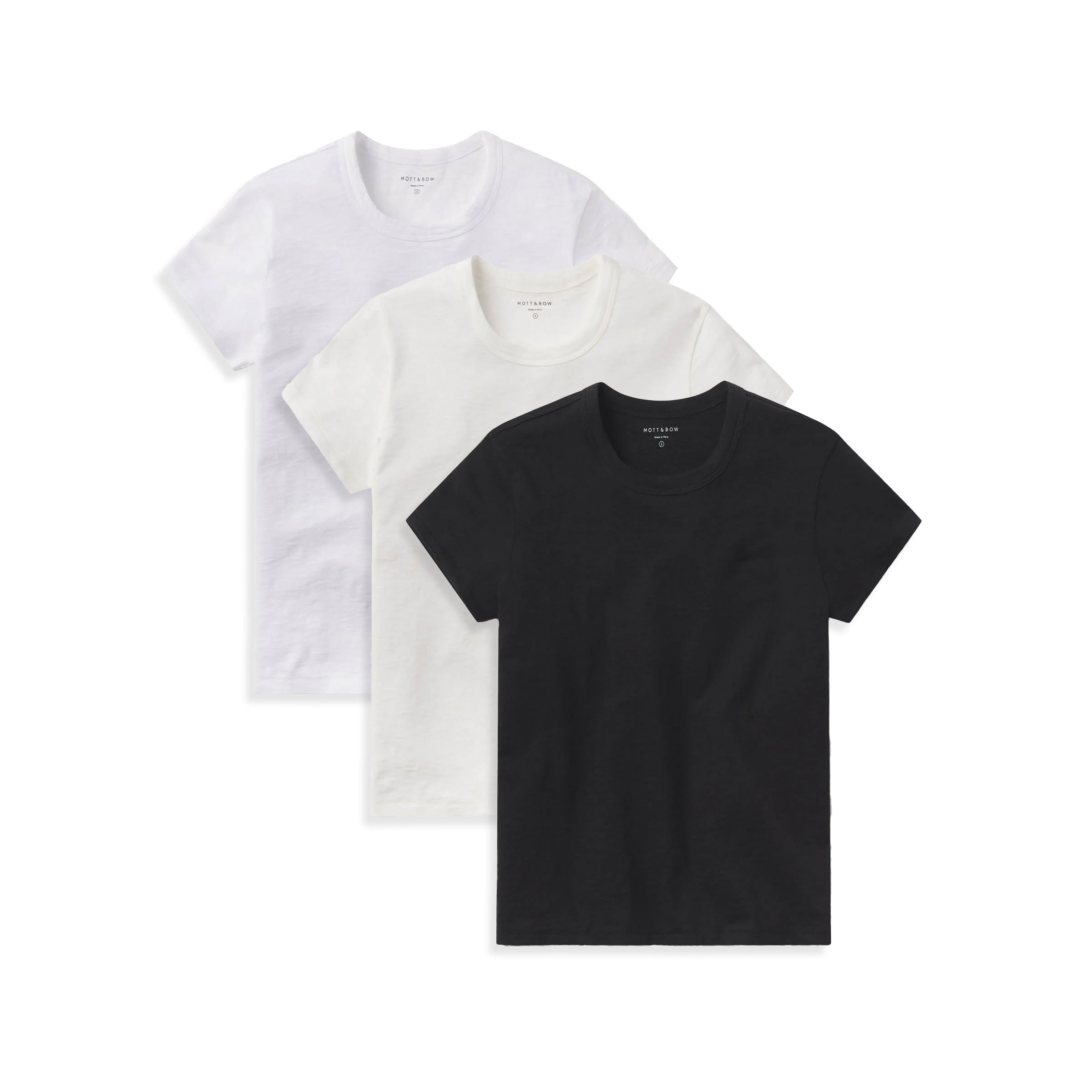 Women wearing White/Bone/Black Classic Crew Slub 3-Pack tees