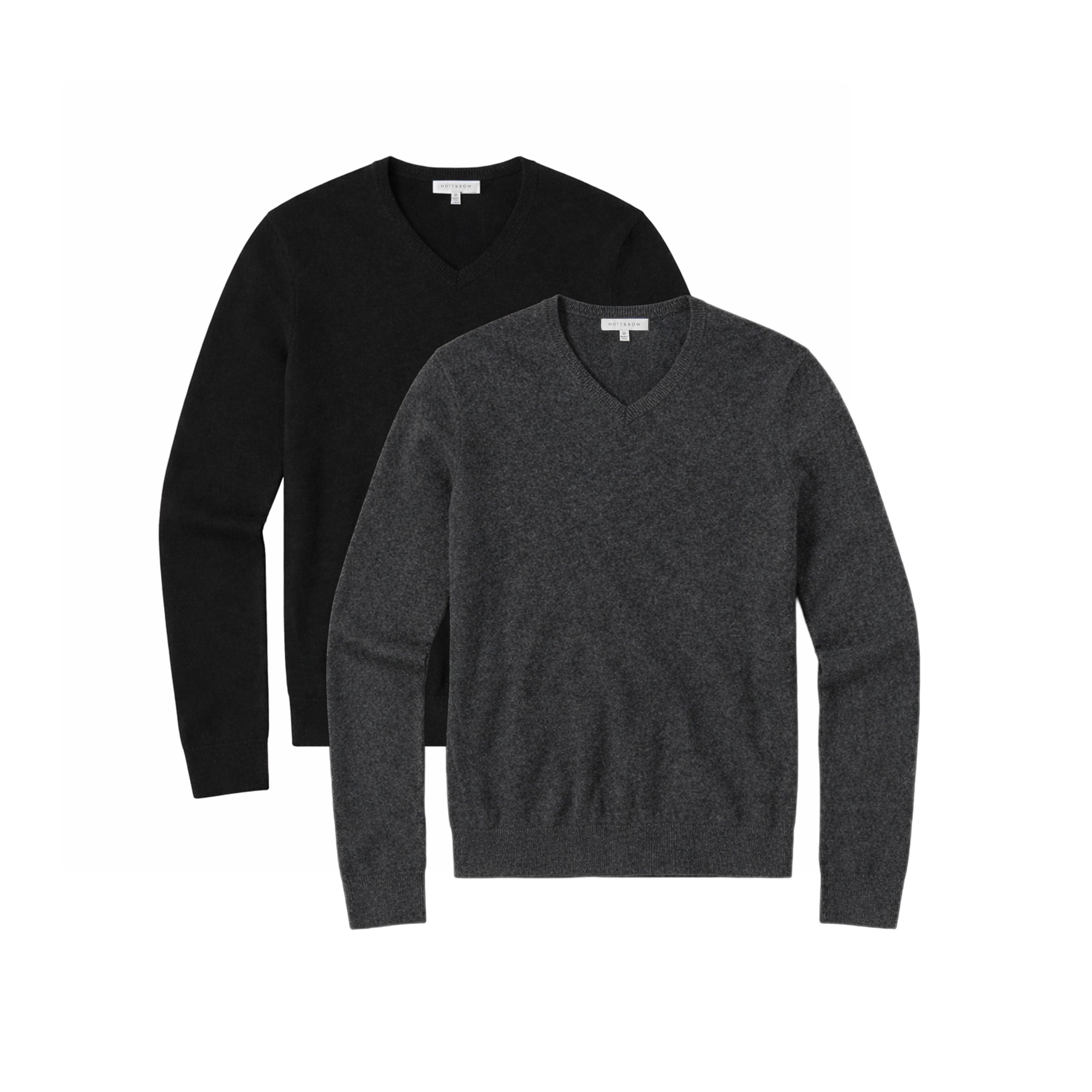 Men wearing Black/Charcoal Heather Classic Cashmere V-Neck Bergen Sweater 2-Pack sweaters