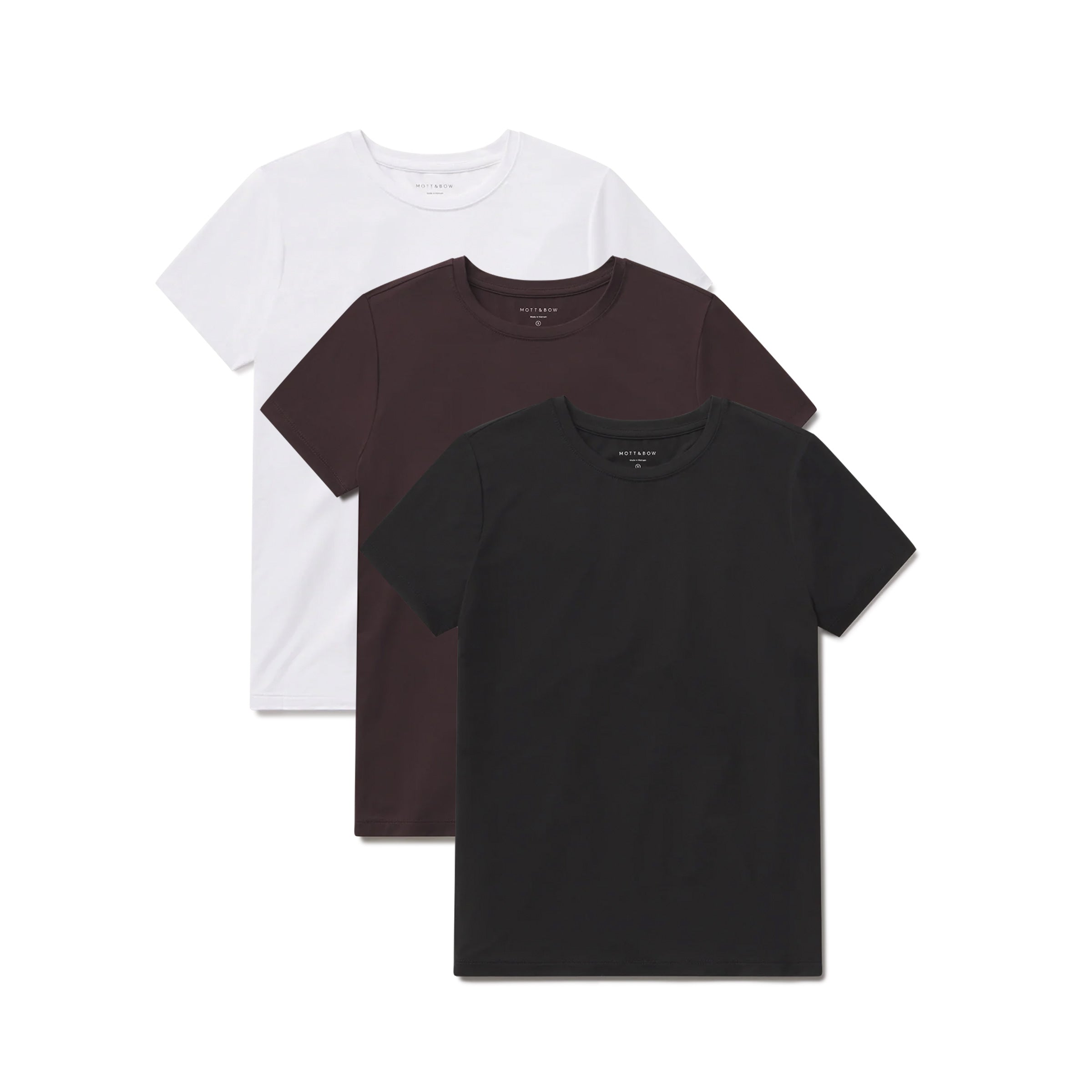 Women wearing White/Black/Espresso Second Skin Crew Tee 3-Pack tees