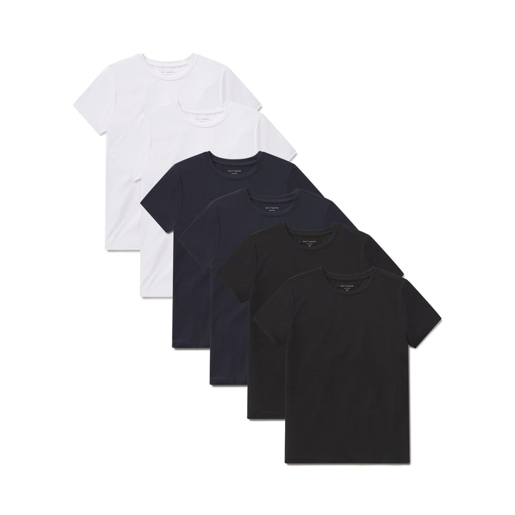Women wearing White/Black/Navy Second Skin Crew Tee 6-Pack