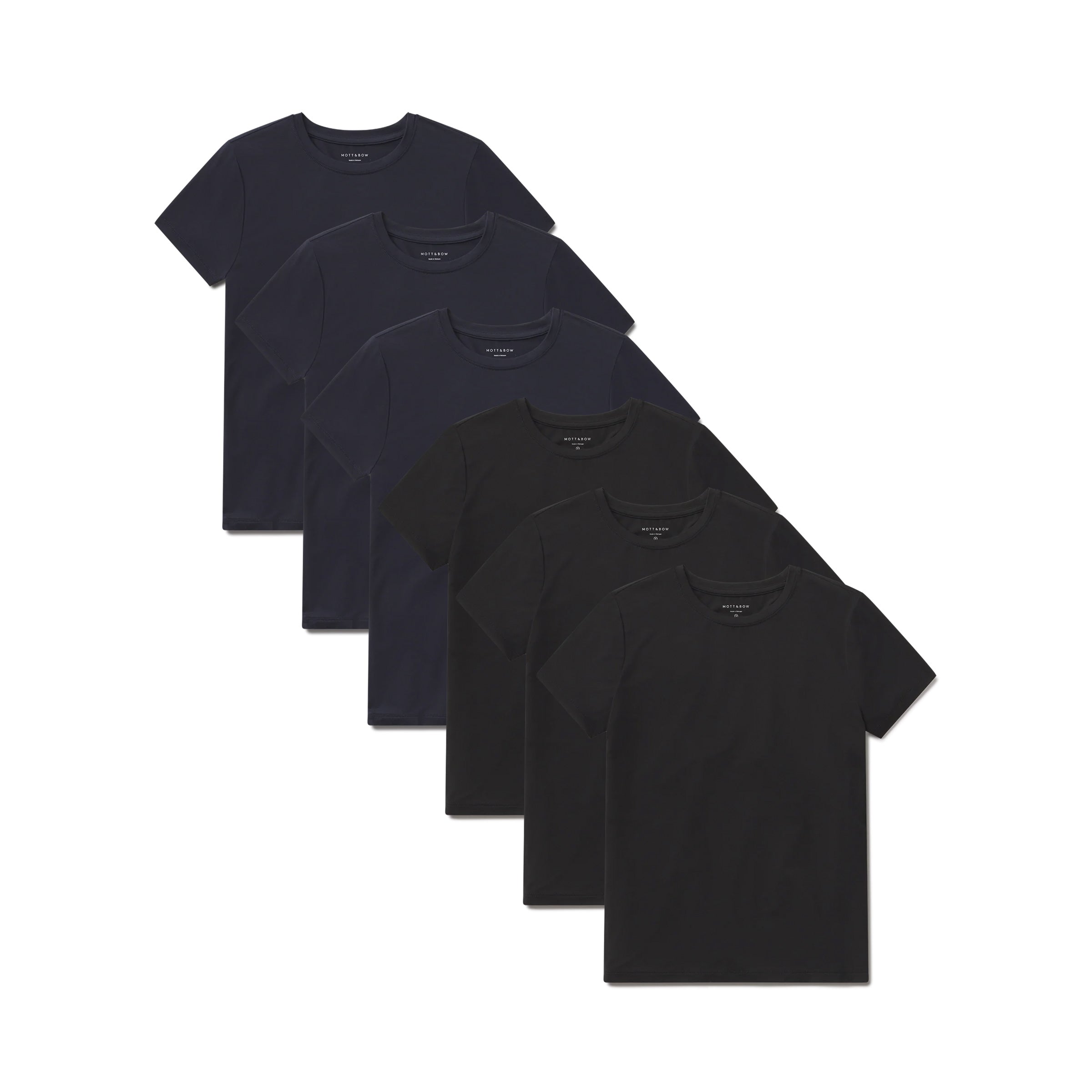 Women wearing Black/Navy Second Skin Crew Tee 6-Pack tees