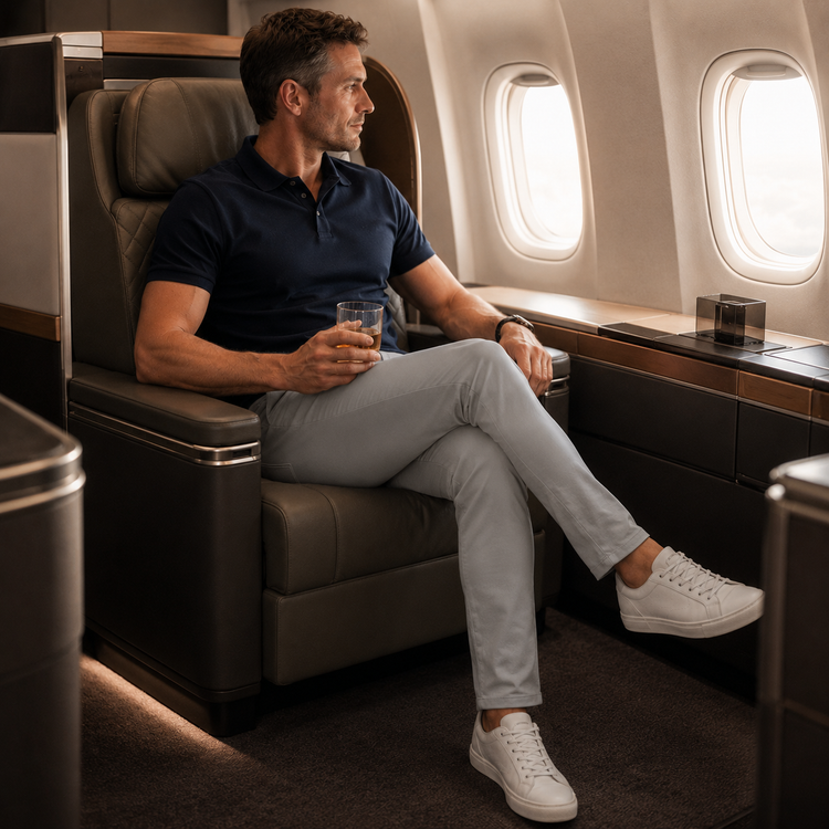 Men wearing Silver 5 Pocket Travel Pants