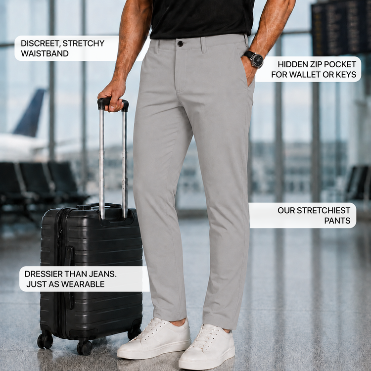 Men wearing Silver 5 Pocket Travel Pants