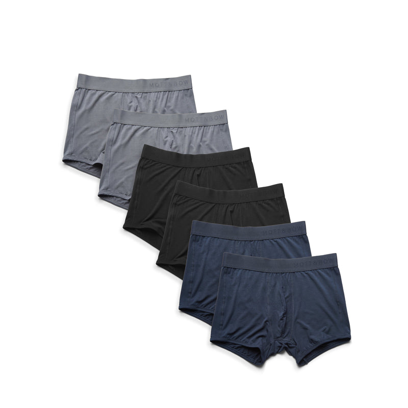 Men wearing Gray/Black/Navy Trunks 6-Pack underwear