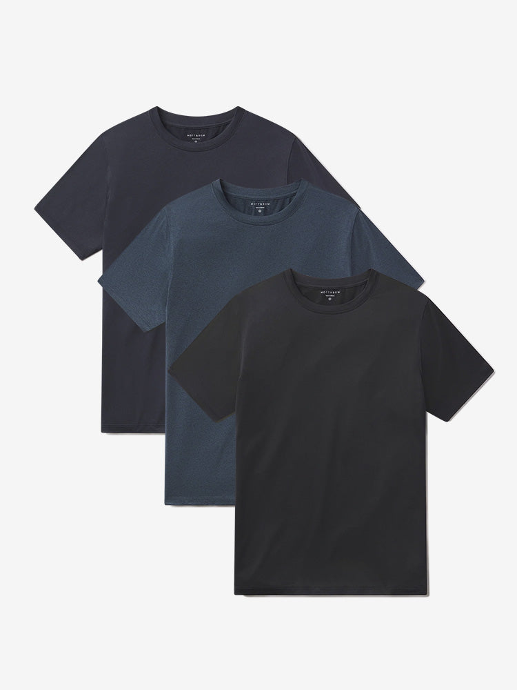  wearing Teal Heather/Navy Heather/Black Heather Tech Tee 3-Pack