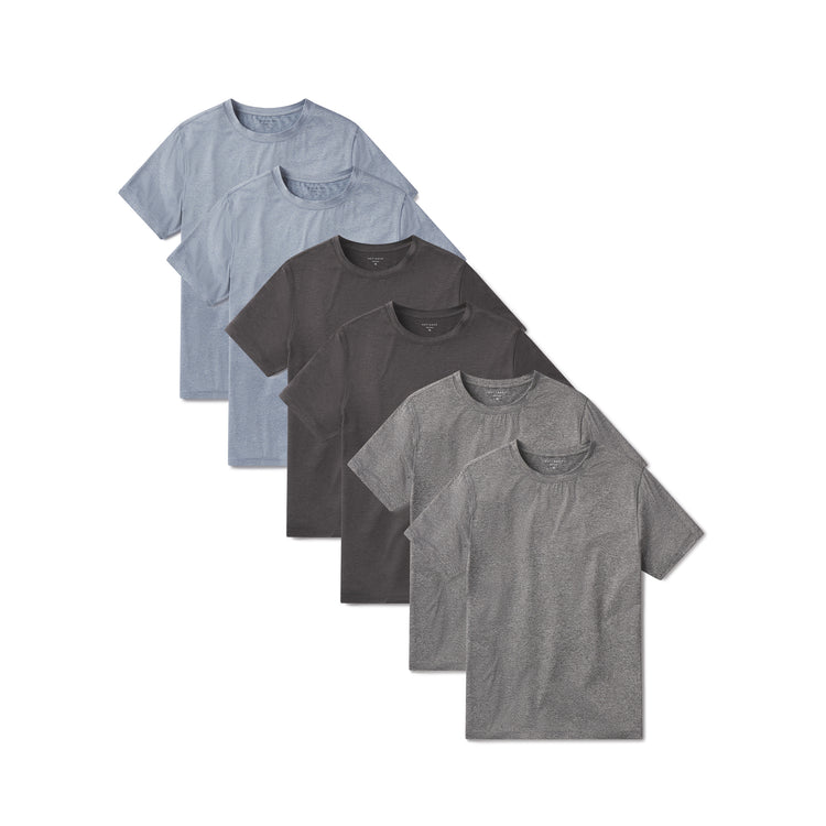  wearing Sky Blue Heather/Heather Gray/Charcoal Heather Tech Tee 6-Pack