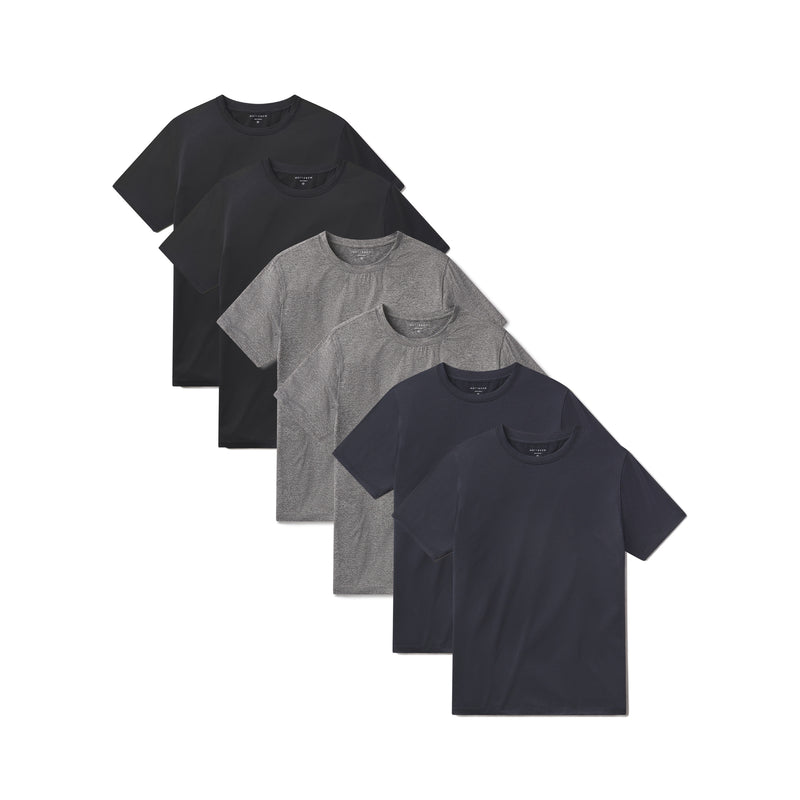 wearing Heather Gray/Black Heather/Navy Heather Tech Tee 6-Pack tees