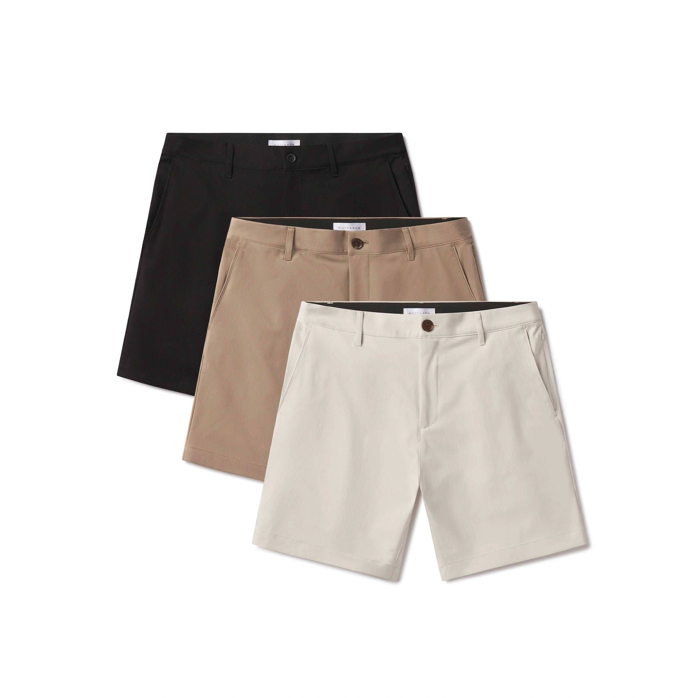 Men wearing Black/Stone/Khaki Tech Short 3-Pack shorts