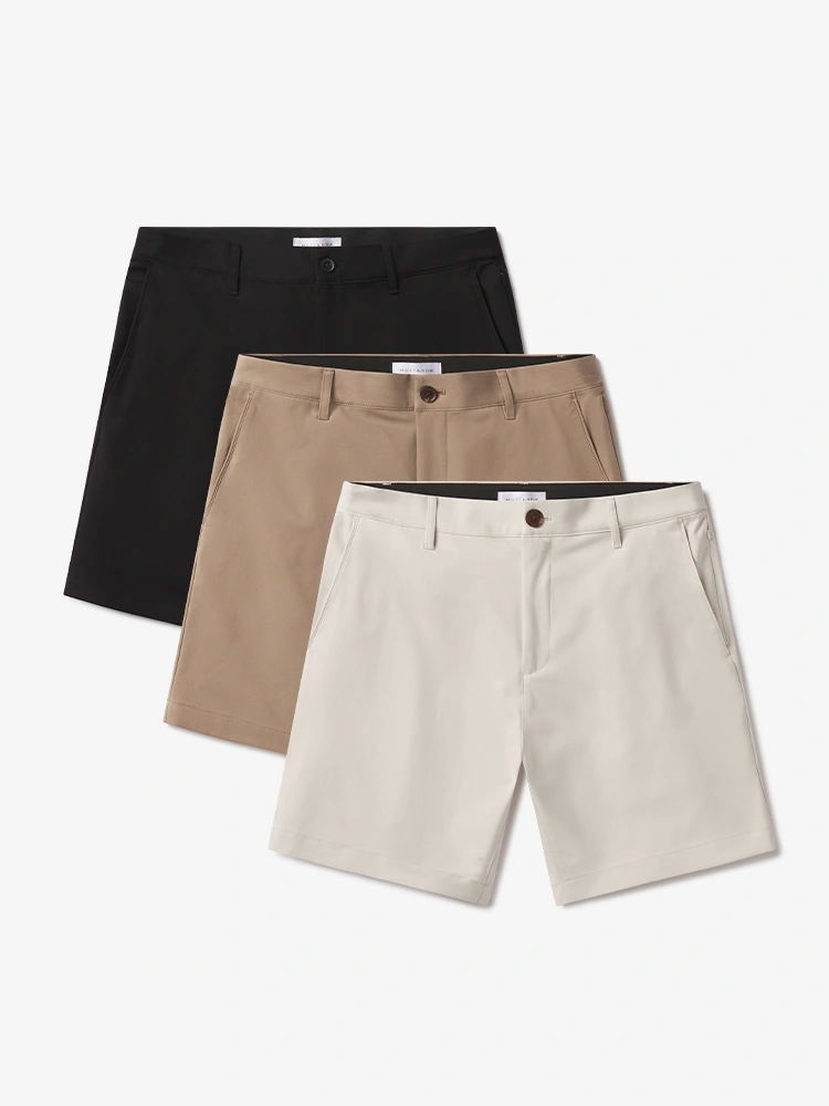 Men wearing Black/Stone/Khaki Tech Short 3-Pack