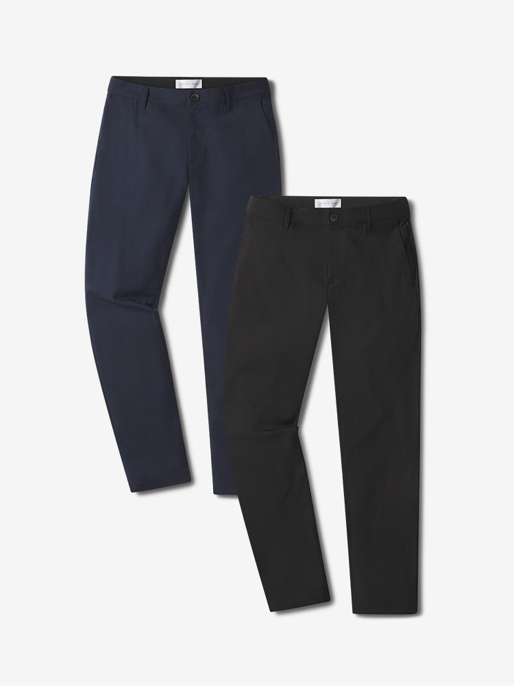  wearing Black/Navy Slim Tech Pants 2-Pack