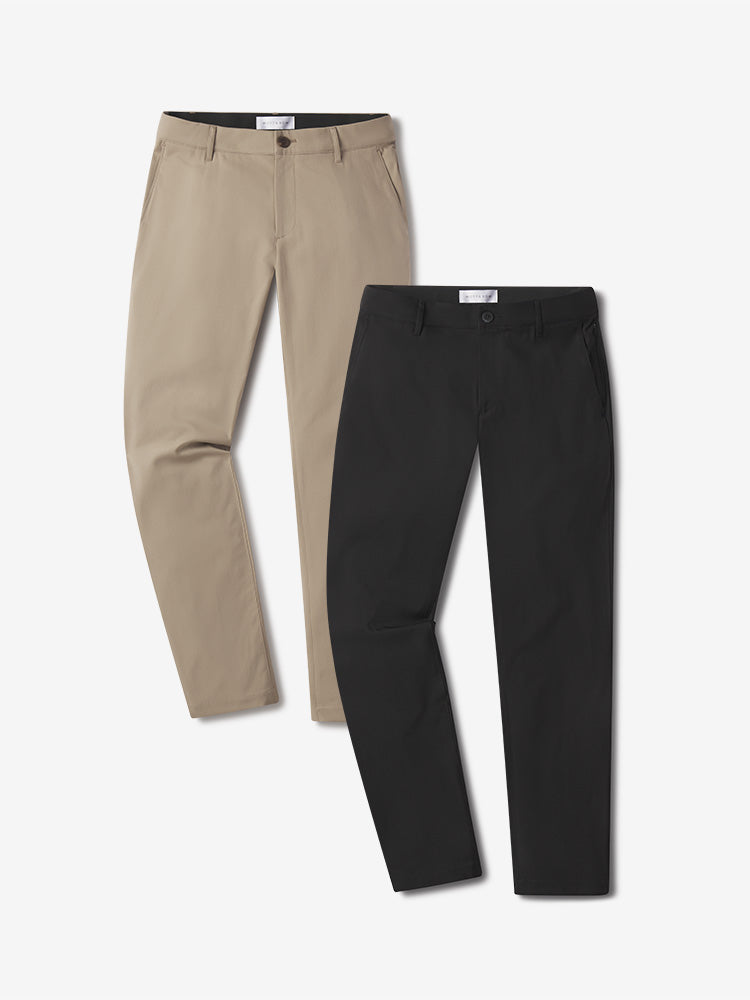  wearing Khaki/Black Slim Tech Pants 2-Pack