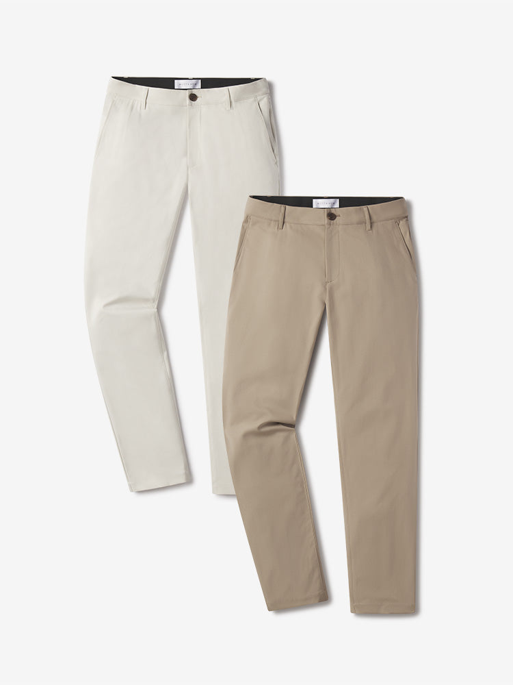  wearing Stone/Khaki Slim Tech Pants 2-Pack