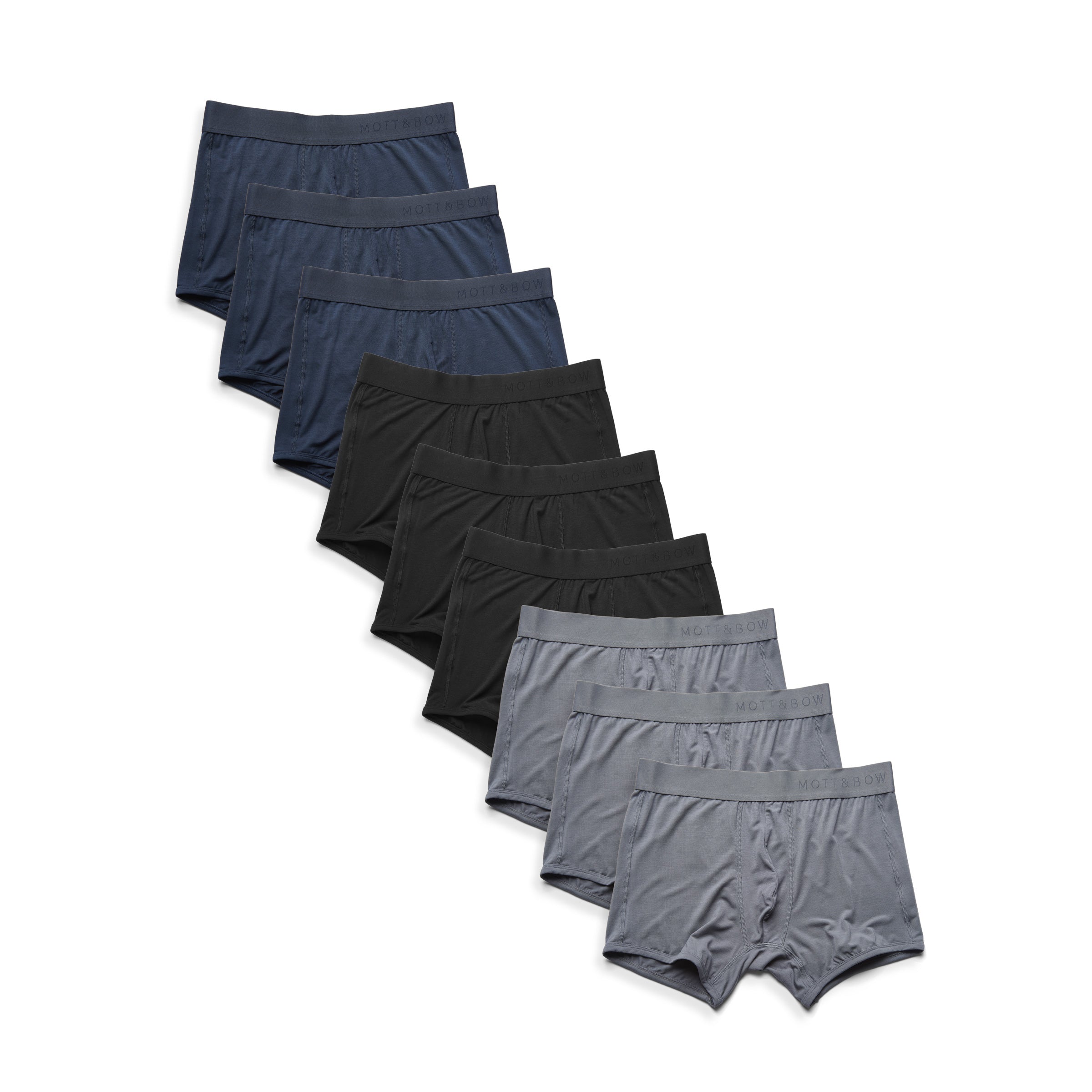 Men wearing Gray/Navy/Black Trunks 9-Pack underwear